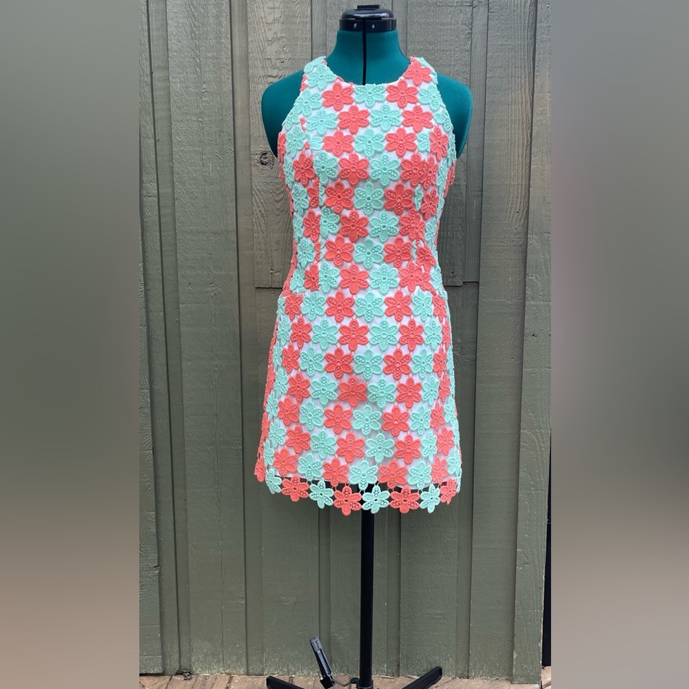 Lilly Pulitzer Pearl Sunrise Orange Two Tone Truly Petal Lace Shift Dress